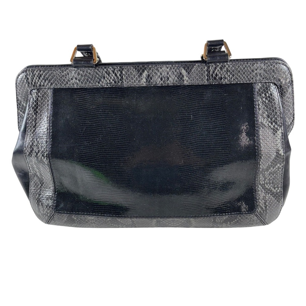 Cole Haan Satchel Shoulder‎ Bag Black Reptile Embossed Leather Designer Handbag - Picture 2 of 16